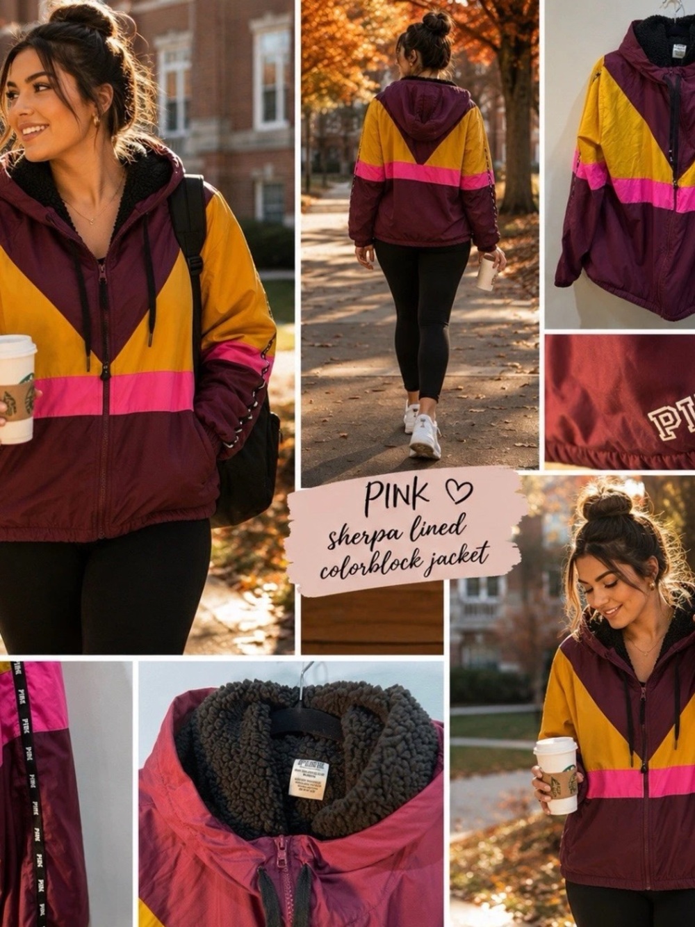 PINK Victoria’s Secret Sherpa Lined Hooded Jacket M/L Colorblock Y2K Streetwear